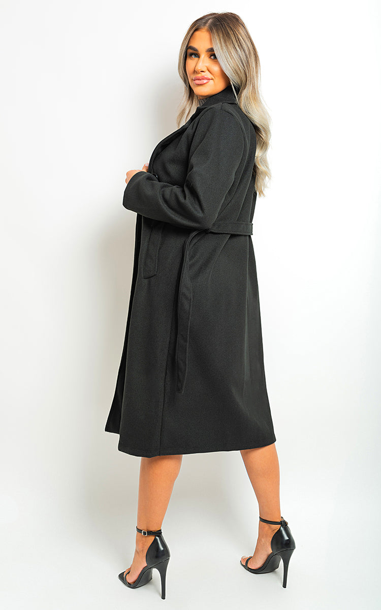 Button Detail Belted Trench Coat-1
