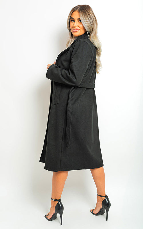 Button Detail Belted Trench Coat-1