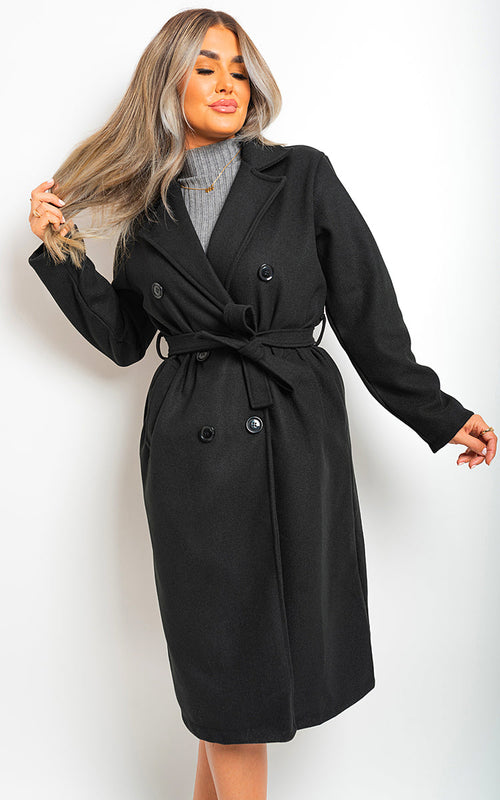 Button Detail Belted Trench Coat-0
