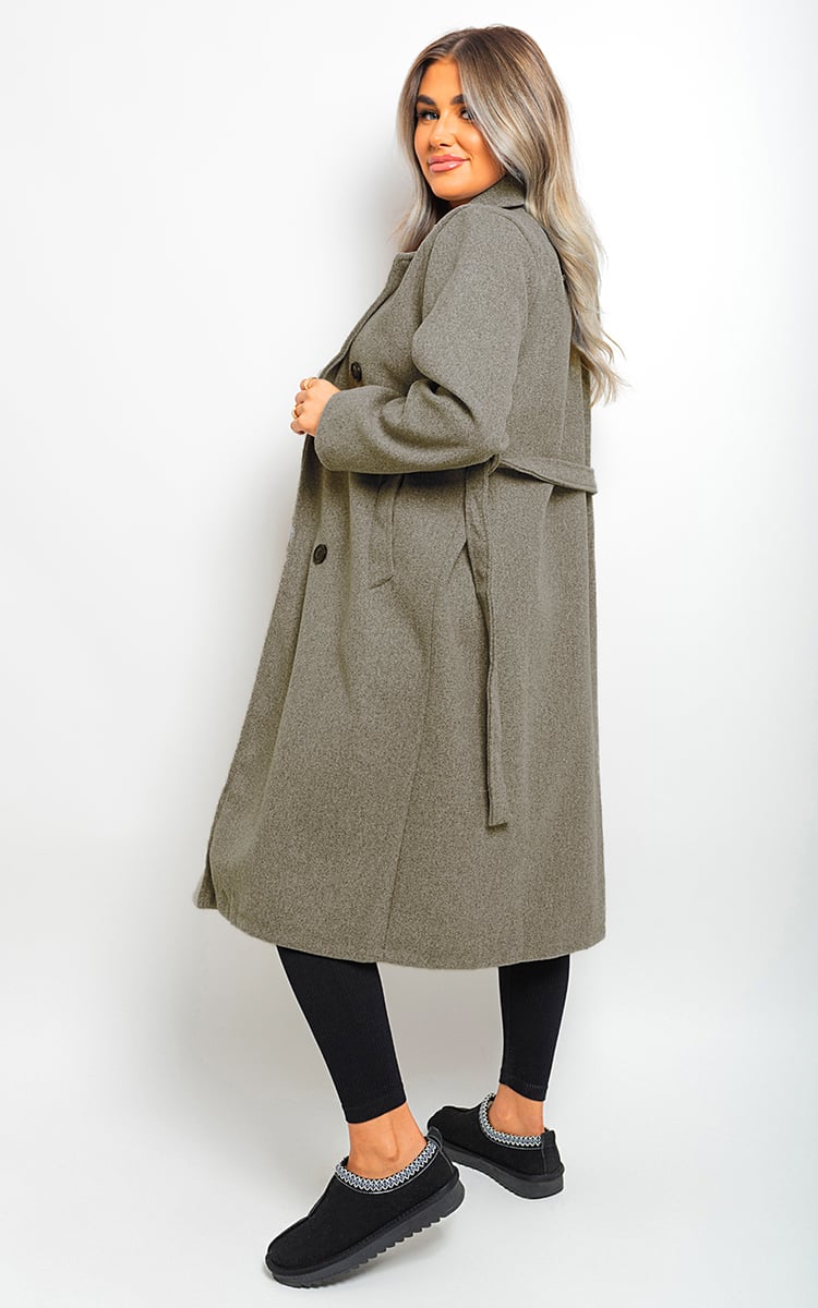 Button Detail Belted Trench Coat-5