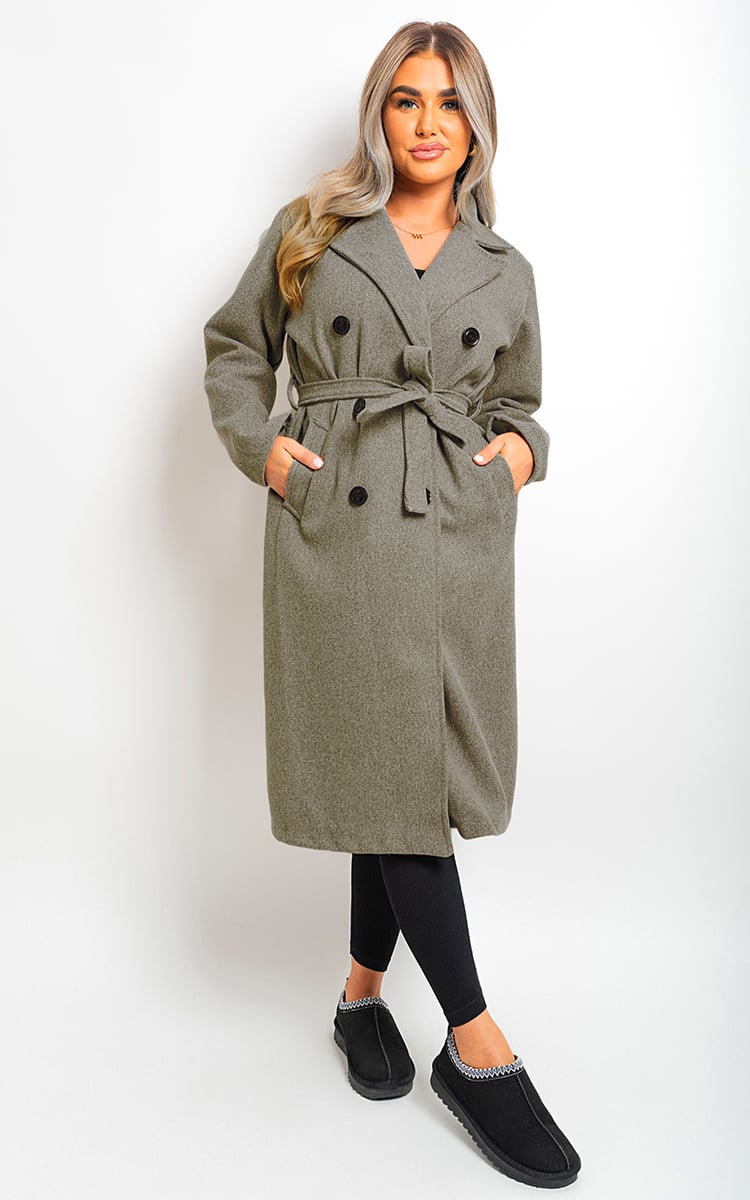 Button Detail Belted Trench Coat-3