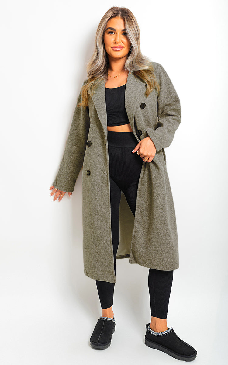 Button Detail Belted Trench Coat-4